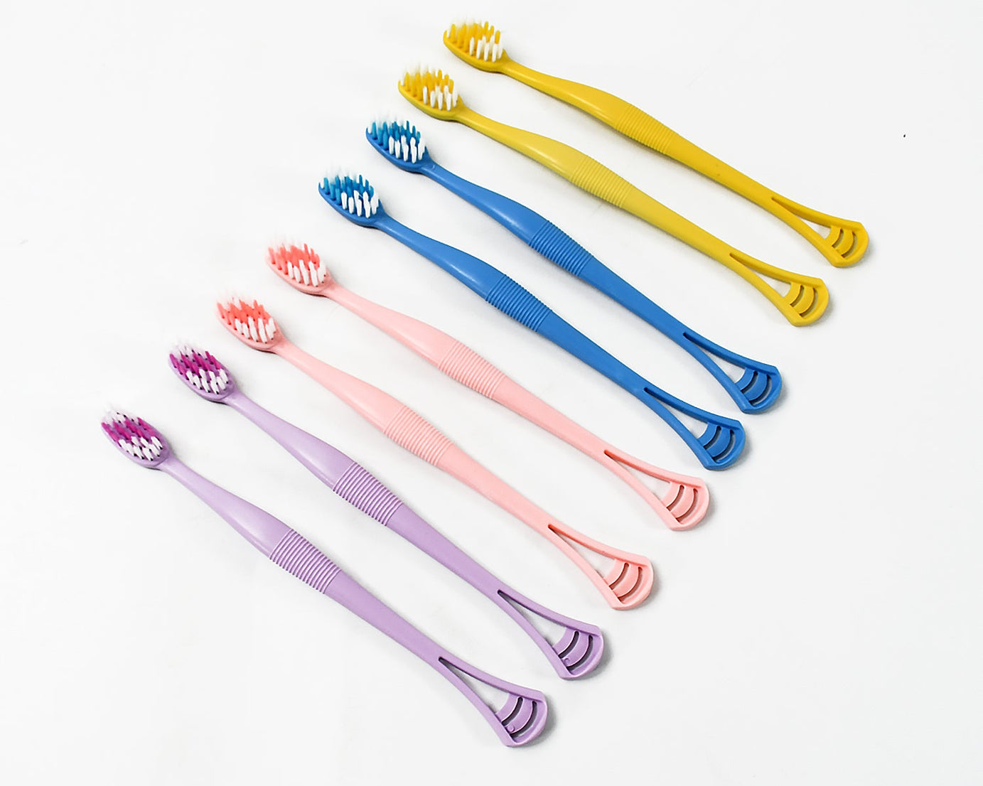 2-in-1 Tooth Brush with Tongue Scraper, Soft Bristle & Long Handle (8Pcs) Soft Toothbrush