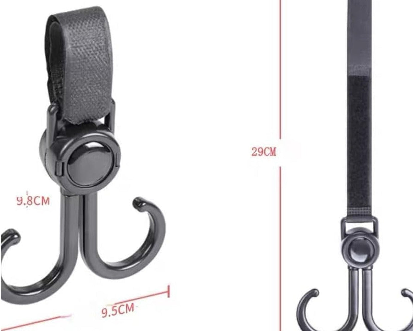 Multi-Purpose Strong Pushchair Hook Clip Baby Carriage Hook 360Degree Rotating Black Stroller Clip for Hanging Bag, Baby Carriage Hook for Cars, Wheelchairs, Walking Aids, Bicycles, Shopping Trolley, Bicycles (1 Pc)