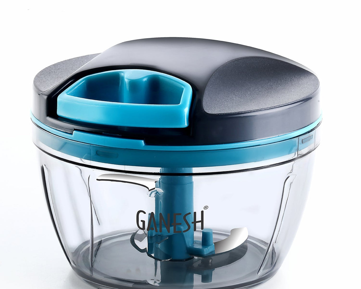 Ganesh Wonder Chopper, 470 ml, grey color, shown from multiple perspectives.