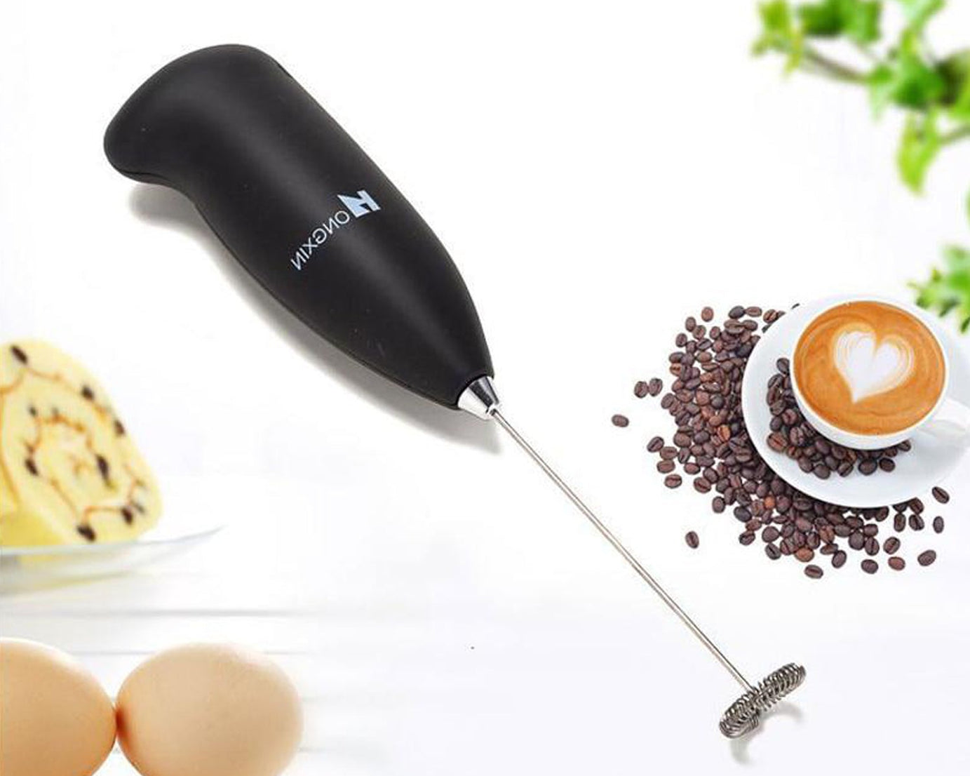 Handheld blender for blending and mixing food ingredients.