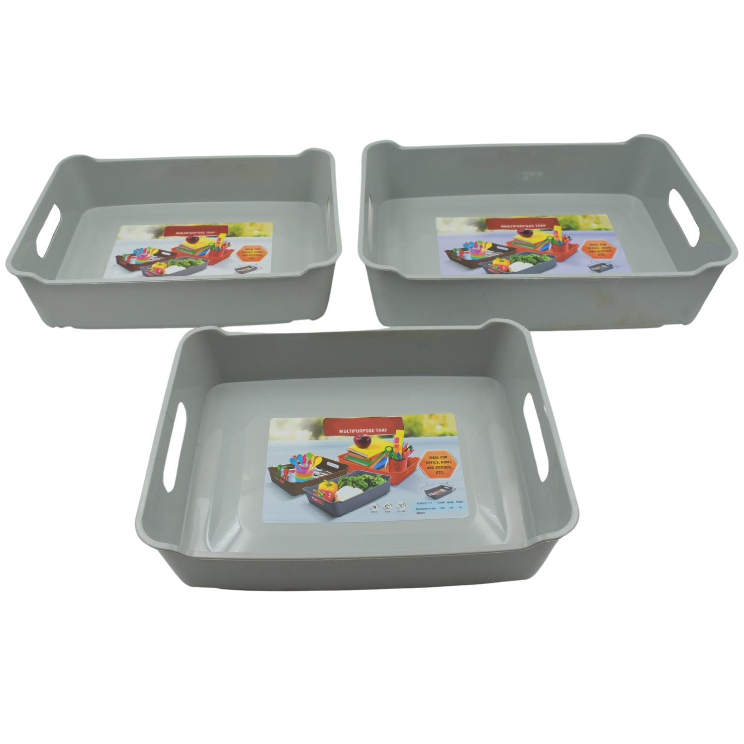 Multipurpose Organising & Storage Plastic Tray, Fruit & Vegetable/ Multi Purpose Tray, Organizer for Kitchen, Countertop, Cabinet, Bathroom Plastic Storage Basket For Store Fruits, Vegetables, Magazines, Cosmetics, Stationary Set of 3