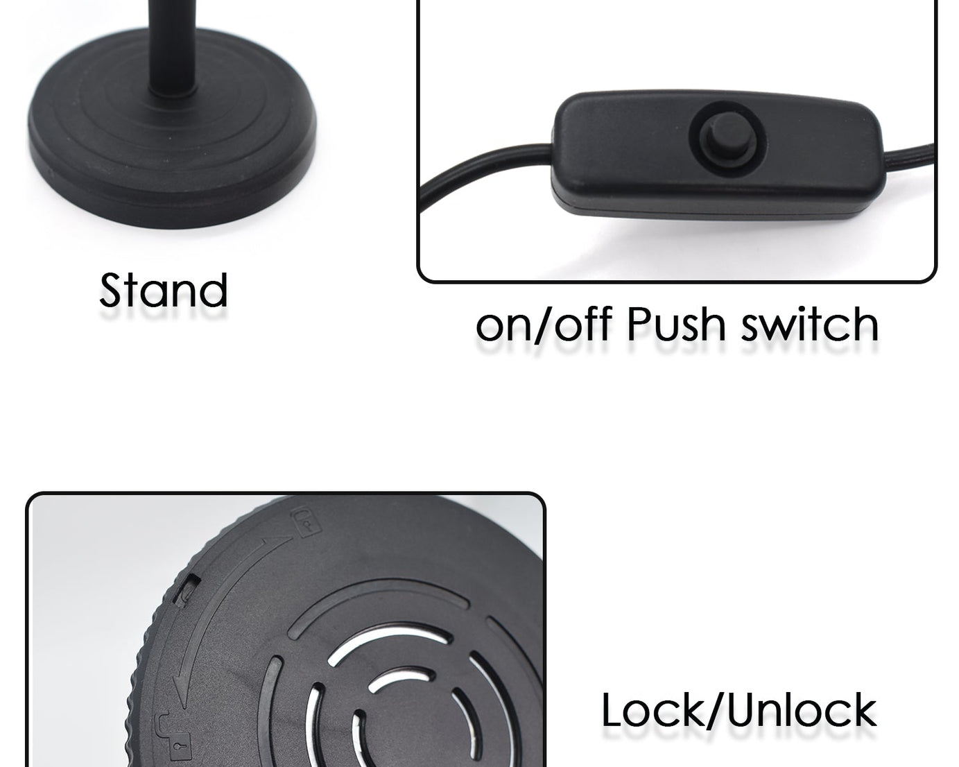 Sunset projection lamp with LED lights, four colors, shown from multiple angles.