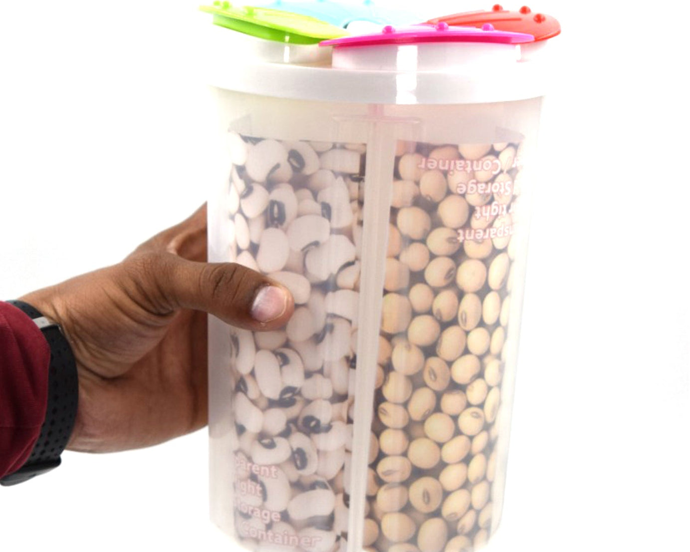 Plastic storage container with 4 compartments for food