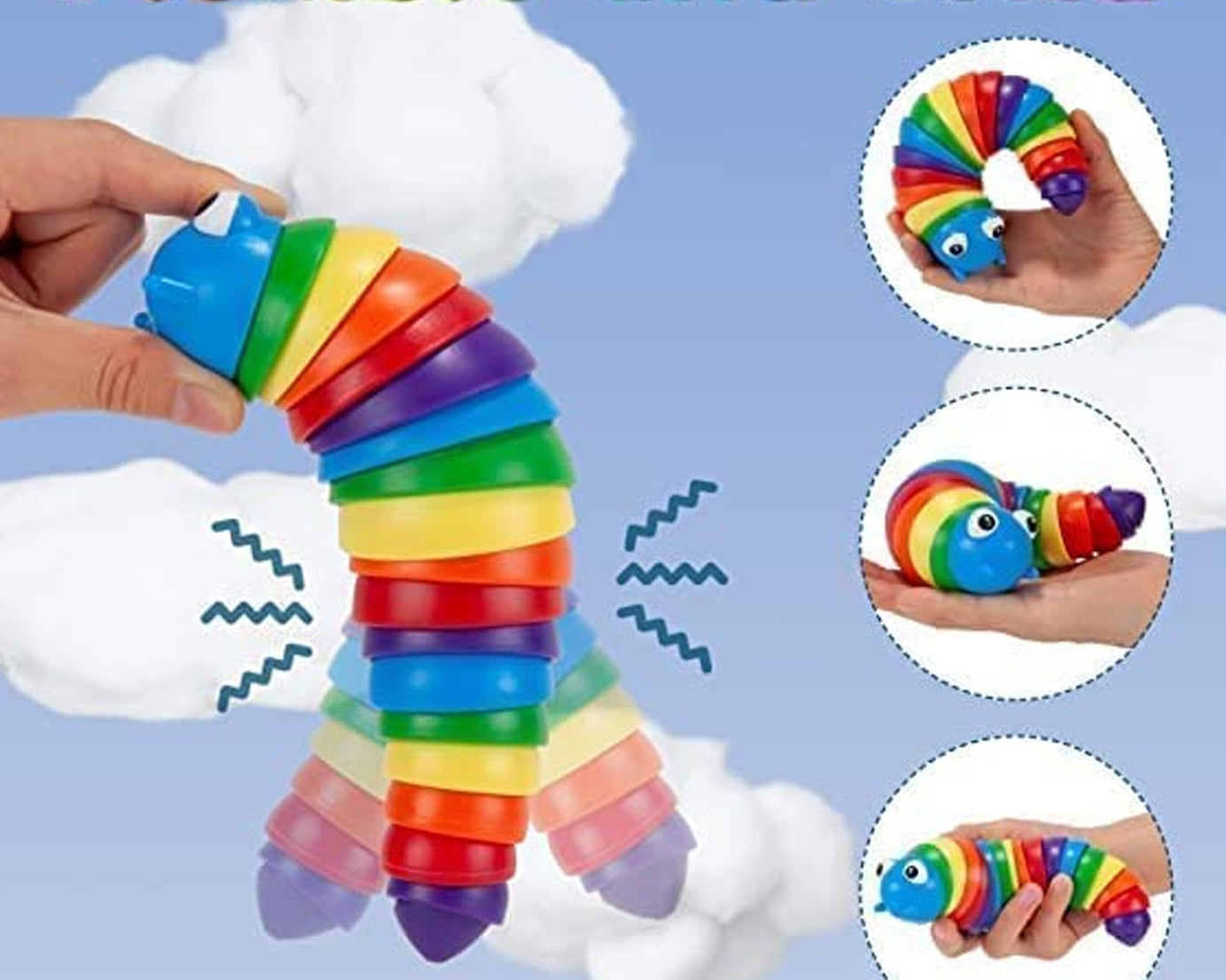 3D Rainbow Color Plastic Slug Fidget Toys, Stress Relieving Toy, Sensory Slug Toy for Boys and Girls, Finger slug Toy, for Autistic, Caterpillar Fidget Toys Stress Relief Gifts for Toddlers Kids Adults  (1 Pc)