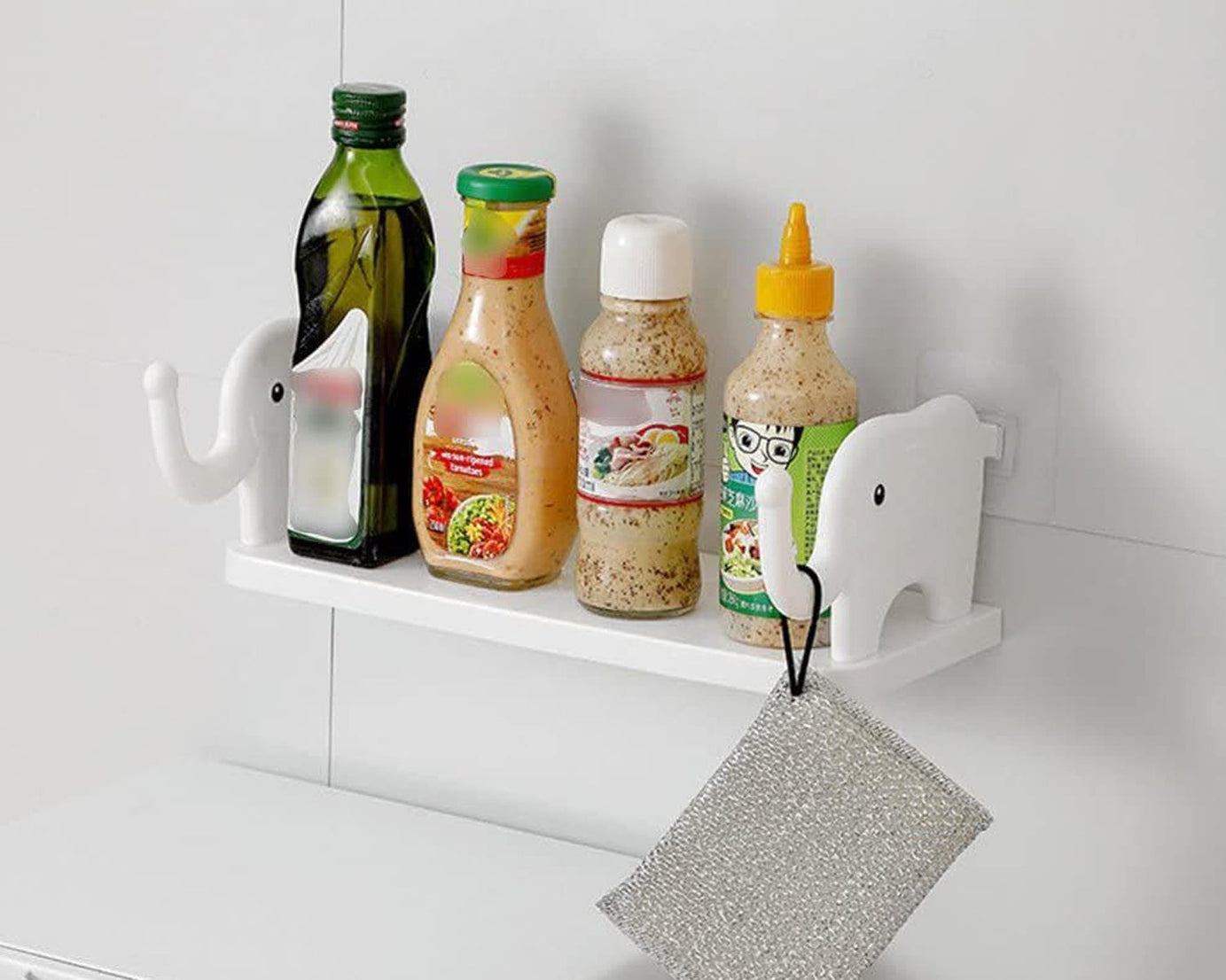 MULTIFUNCTIONAL  ELEPHANT SHAPED STORAGE SHELF, NO PUNCHING WALL MOUNTED MINI STORAGE RACK, CREATIVE CUTE ELEPHANT SHELF ORGANIZER FOR KITCHEN BATHROOM BEDROOM STUDY