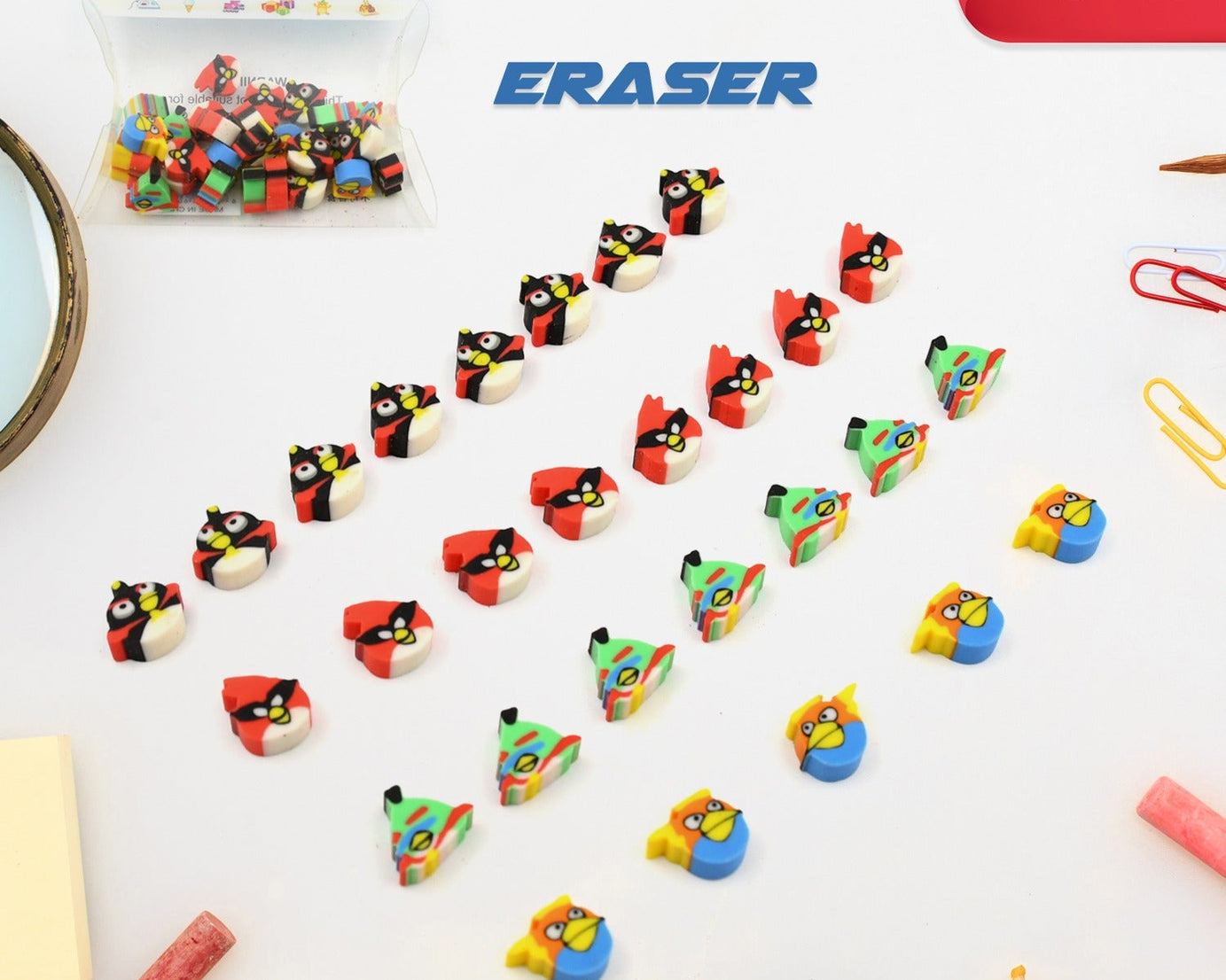 Fancy & Stylish Colorful Erasers, Mini Eraser Creative Cute Novelty Eraser for Children Different Designs Eraser Set for Return Gift, Birthday Party, School Prize (28 Pcs In 1 Packet)