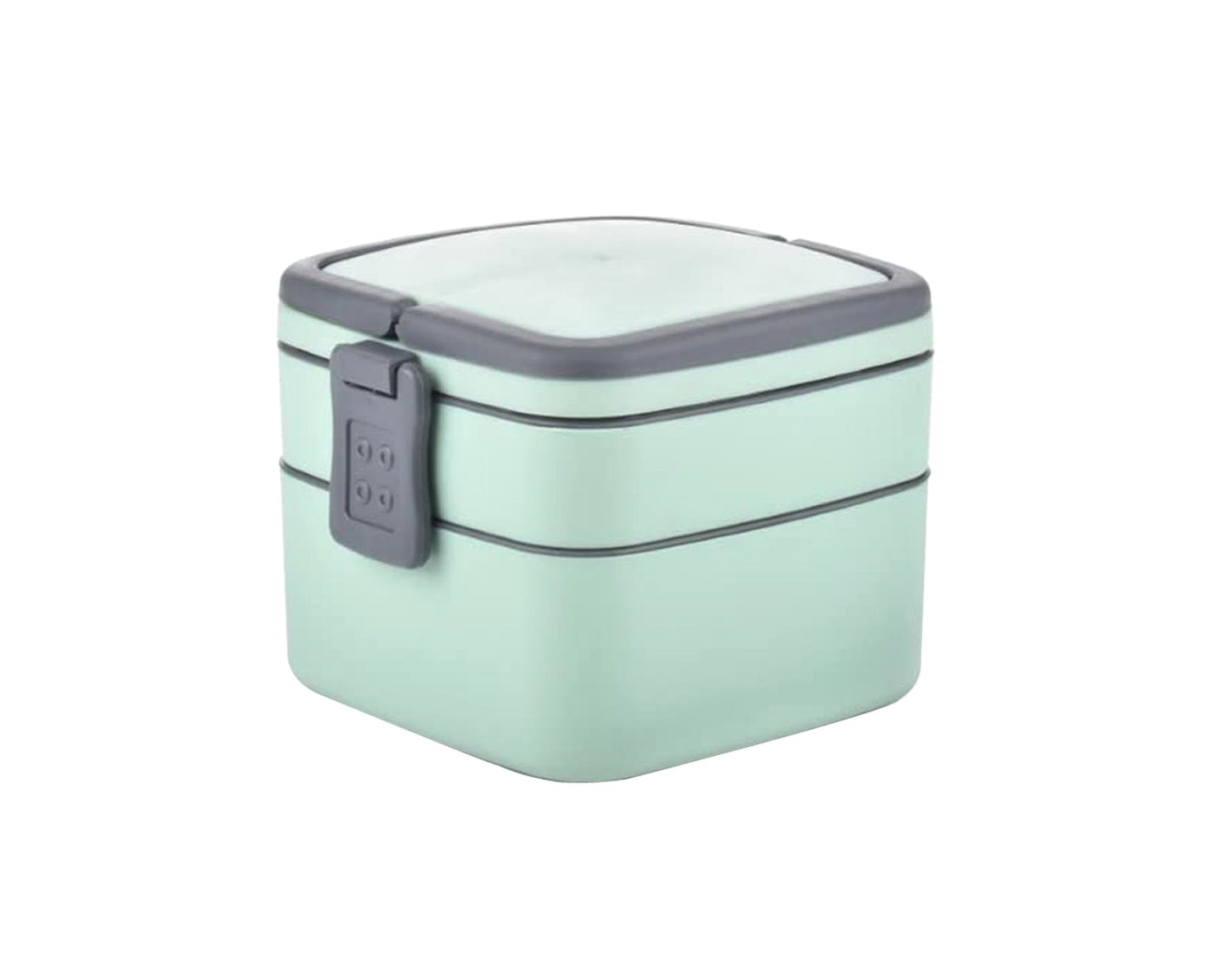 Green double-layer lunch box with handle and spoon