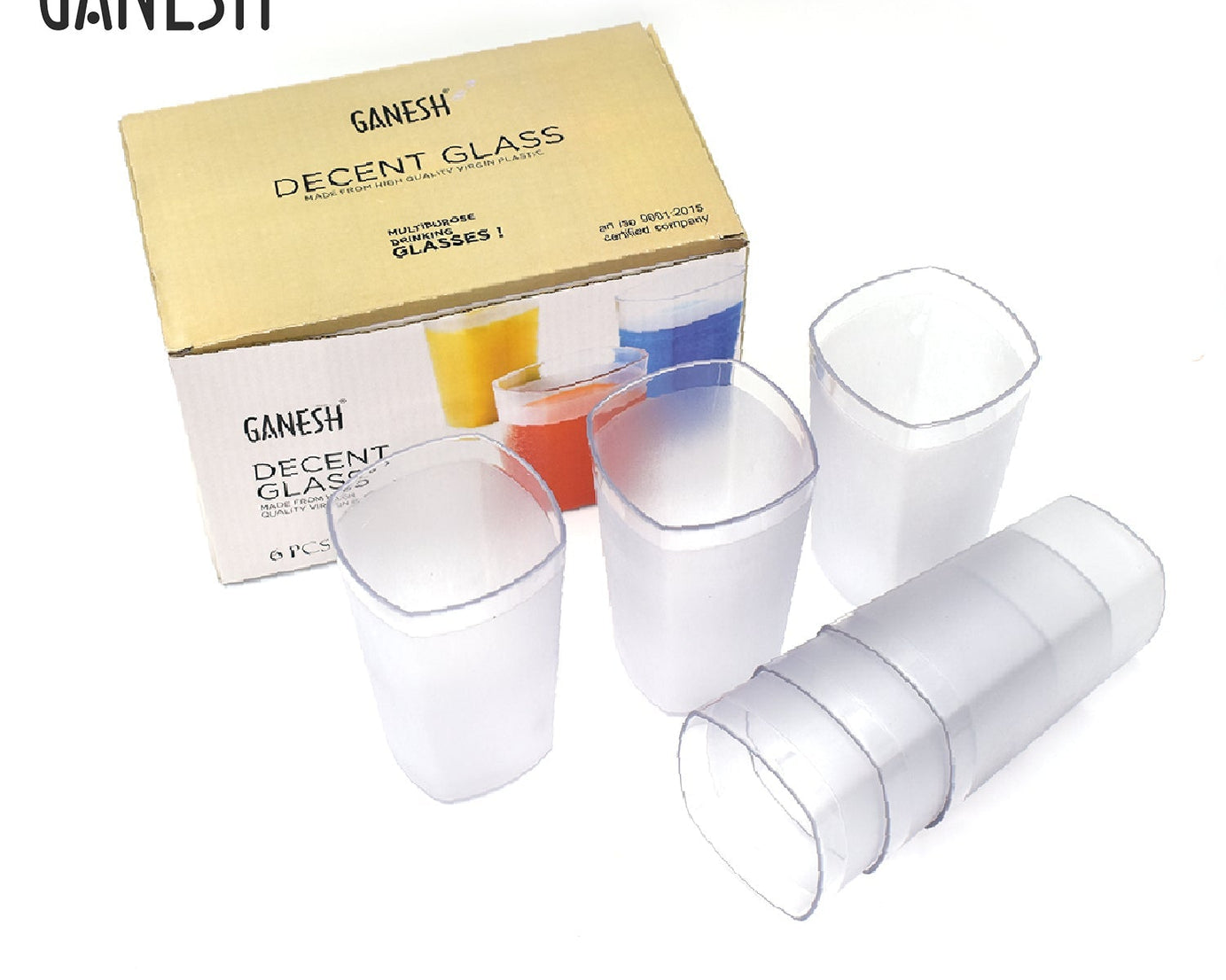 Set of 6 Ganesh Decent glasses, 350ml each, shown from multiple angles.