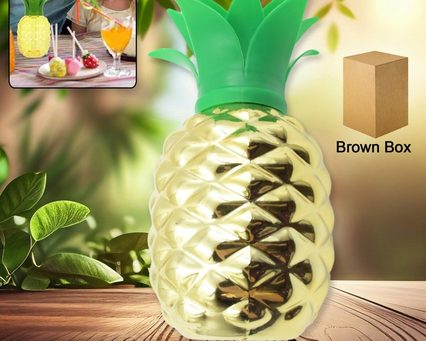 8447 Plastic Pineapple Cups With Straw Pineapple Party Favors Summer Hawaiian and Beach Party Decorations for Kids Adults With Brown Box(1 Pc)