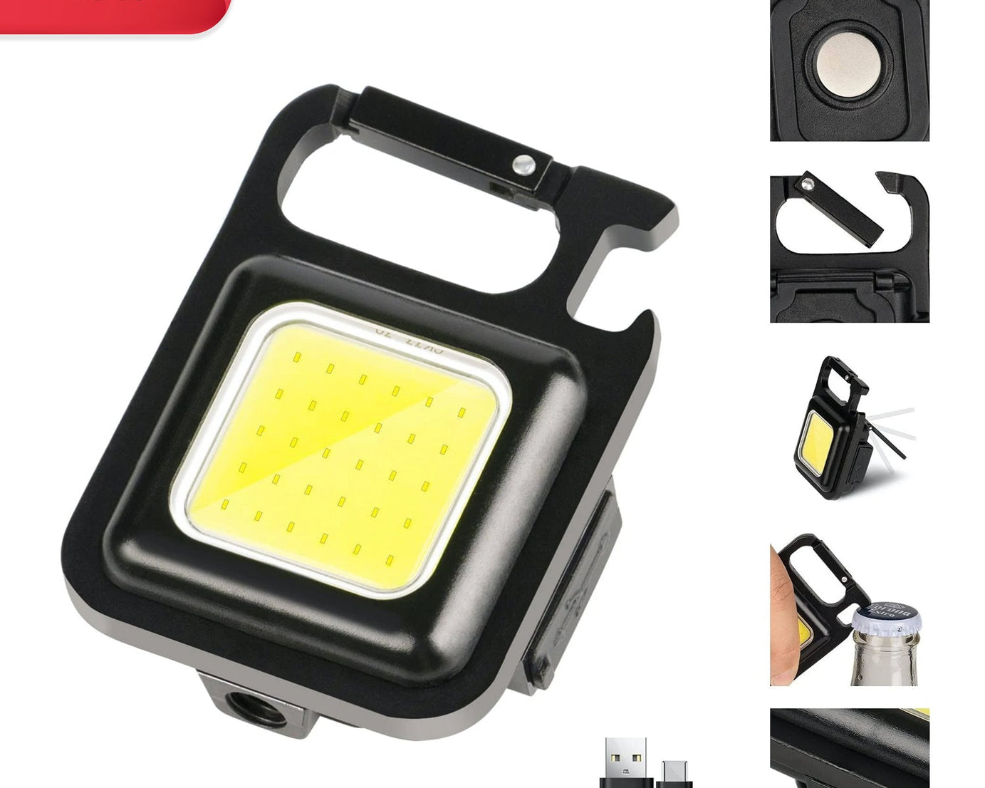 Rechargeable Keychain Mini Flashlight with 4 Light Modes,Ultralight Portable Pocket Light with Folding Bracket Bottle Opener and Magnet Base for Camping Walking