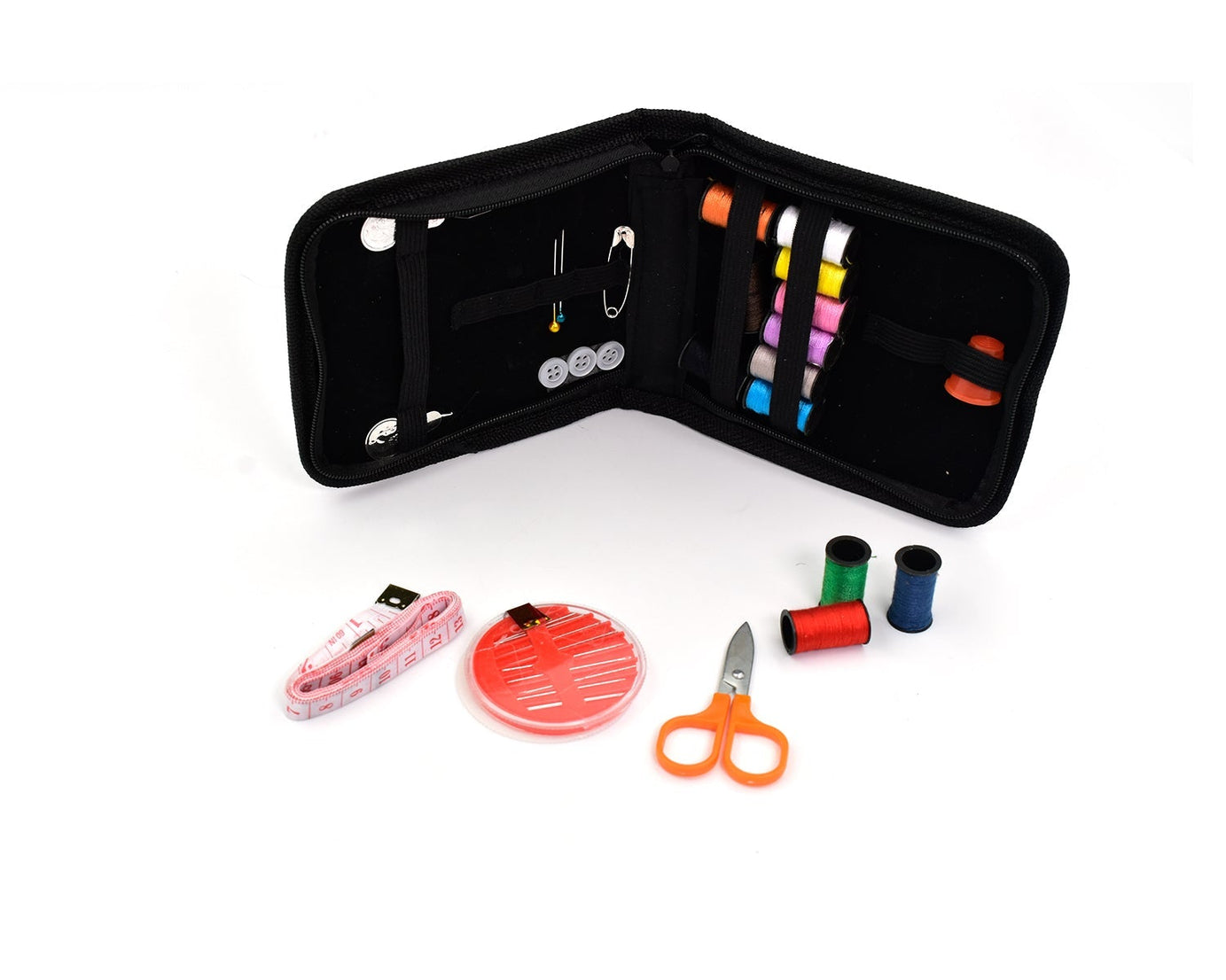 Sewing kit with various tools and accessories