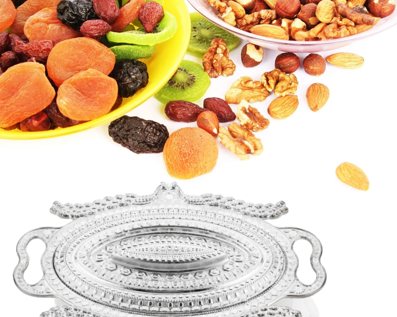 Silver peacock serving tray with intricate design