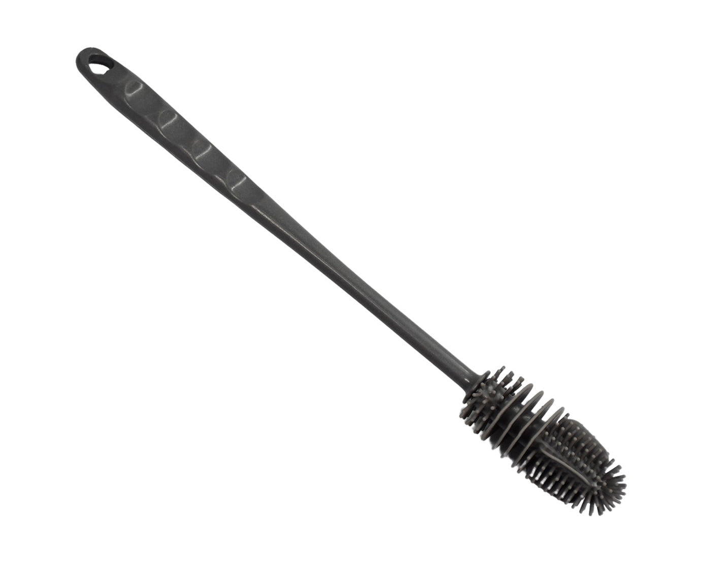 Bottle cleaning brush with flexible bristles.