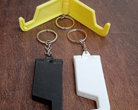 2 in 1 Plastic Keychain with Mobile Stand / Phone Holder (1 Pc / Multicolor)