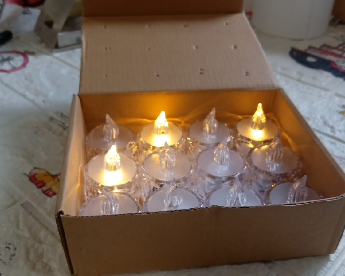 12 Pcs Flameless and Smokeless Decorative Acrylic Candles Transparent Led Tea Light Candle for Gifting, House, Diwali, Christmas, Festival, Events Decor Candles