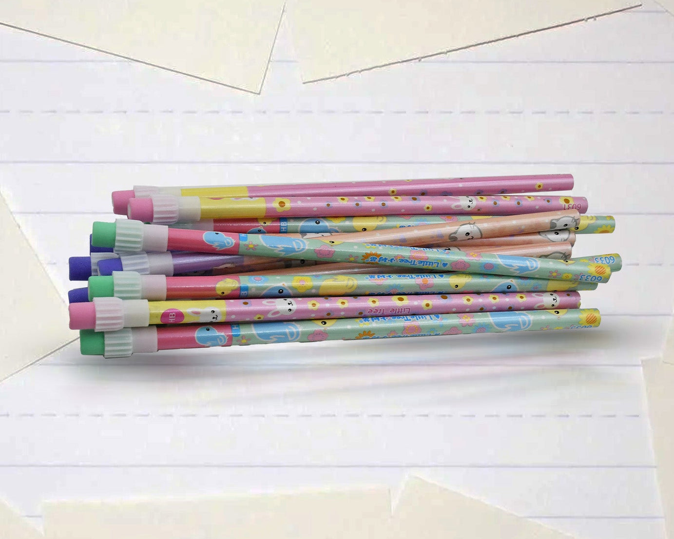 Cute Rabbit Bear Drawing Graphite Writing Pencil Set with Pencil Sharpener & Eraser, Pencil and Eraser Set with Eraser for Kids, for Girls, Fancy School Stationary, Birthday Party Return Gift (14 Pc Set)