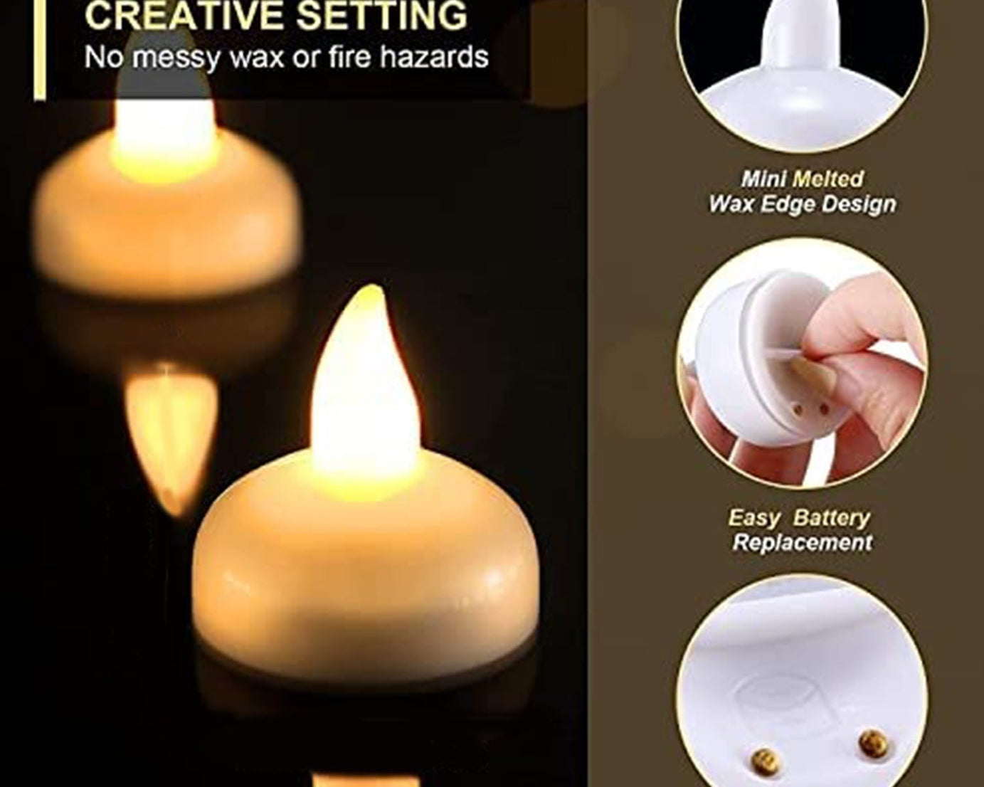 Set of 12 Flameless Floating Candles Battery Operated Tea Lights Tealight Candle - Decorative, Wedding.( Diya , Divo , Diva , Deepak , Jyoti ,)