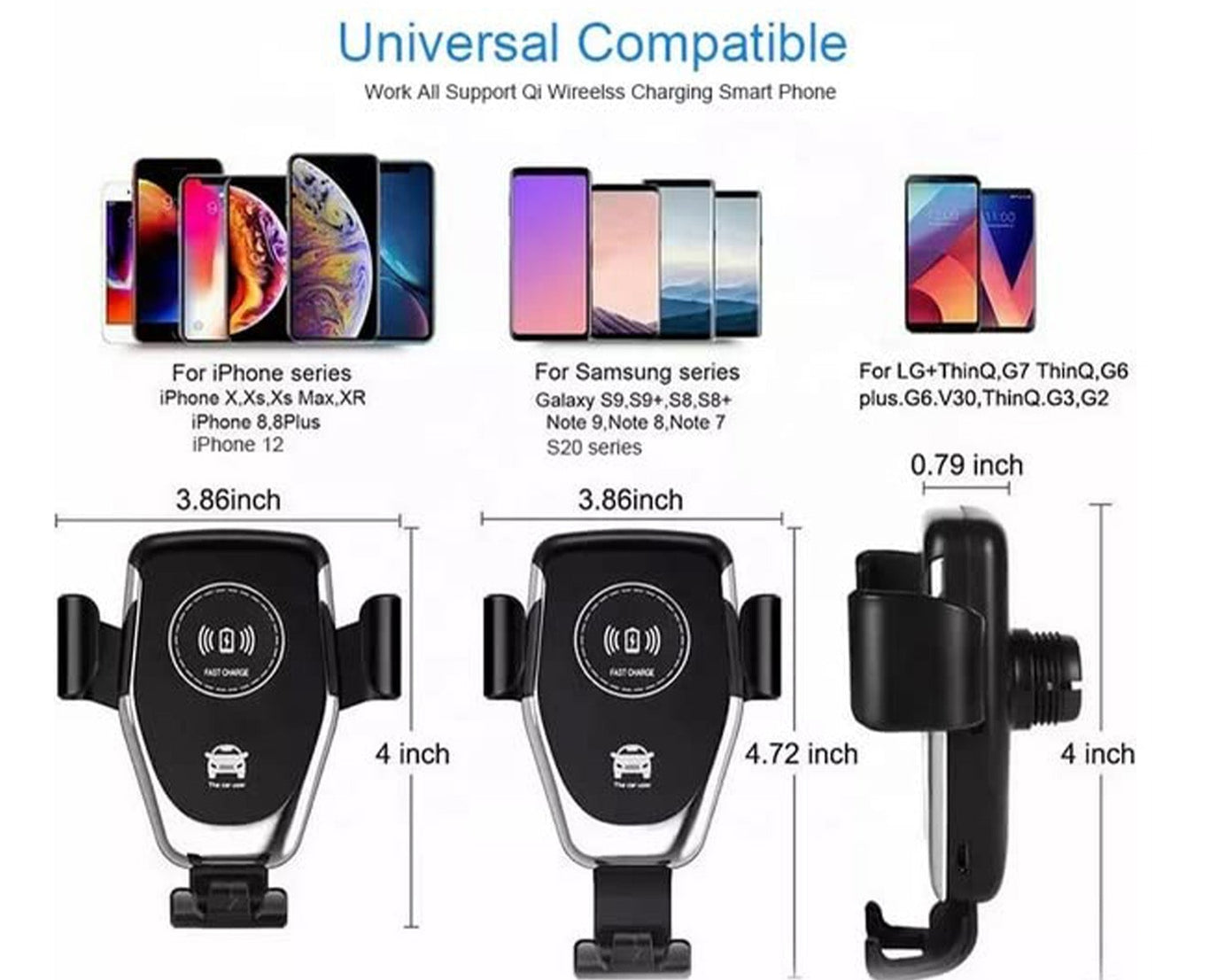 Car Phone Holder Wireless Car Charger 10W Qi Fast Charging Car Charger Gravity Auto Clamping 360° Rotation Air Vent Car Mount Holder