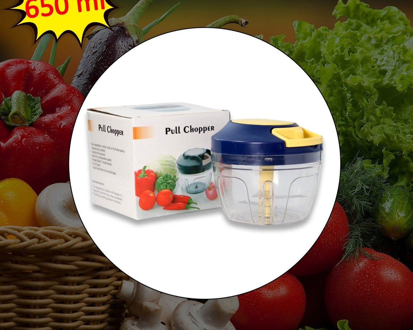 Kitchen chopper with blades for easy vegetable and fruit chopping