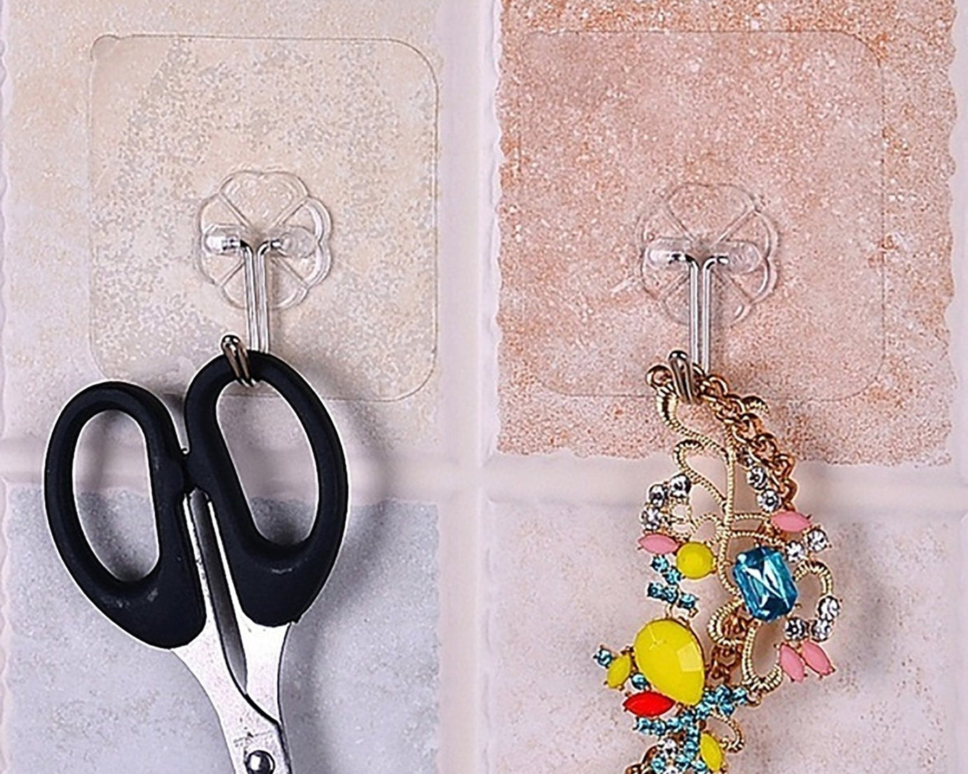 Small strong adhesive wall hooks in stainless steel for versatile use