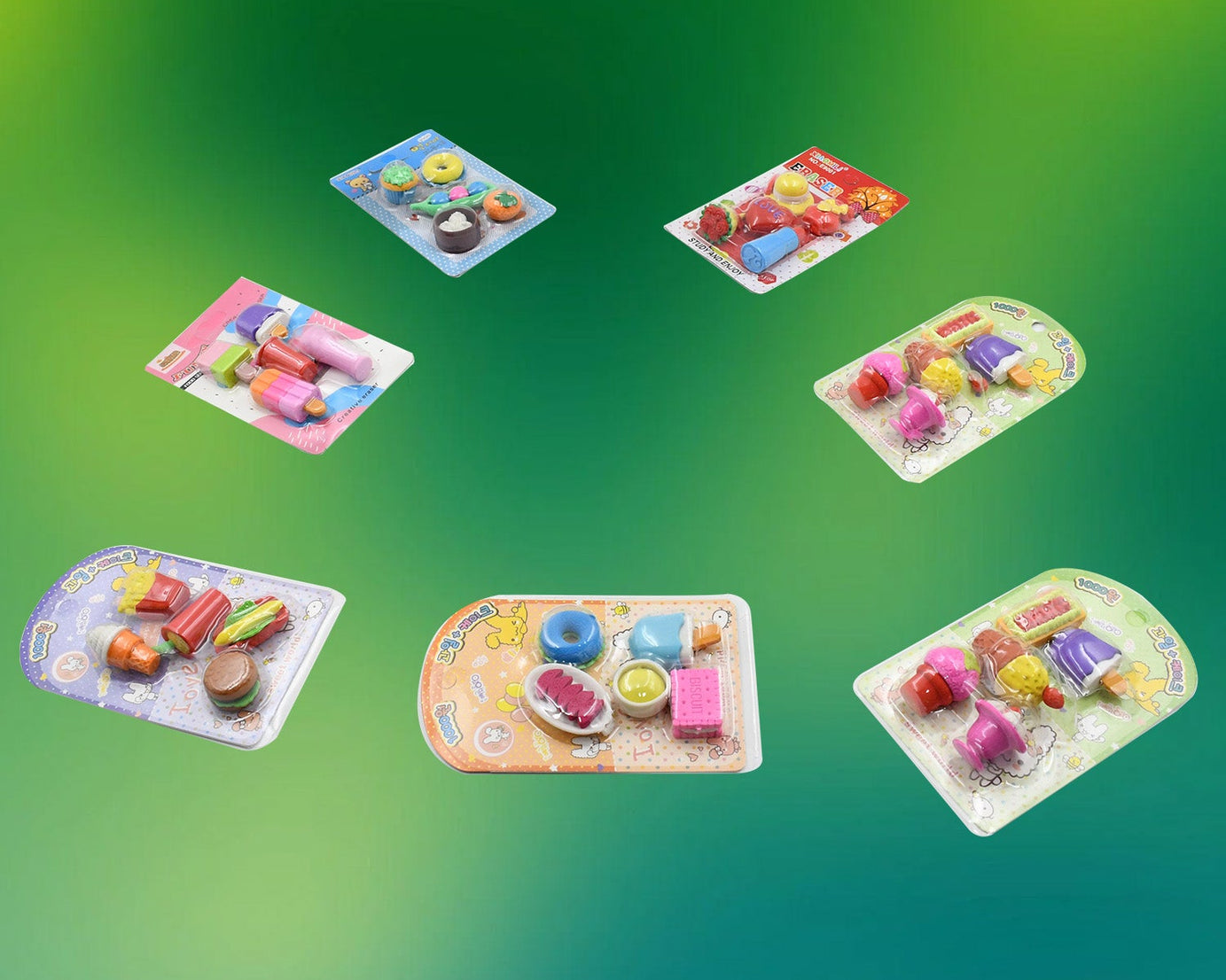 Mix Design 1Set Fancy & Stylish Colorful Erasers for Children Different Designs & Mix, Eraser Set for Return Gift, Birthday Party, School Prize (1Set)