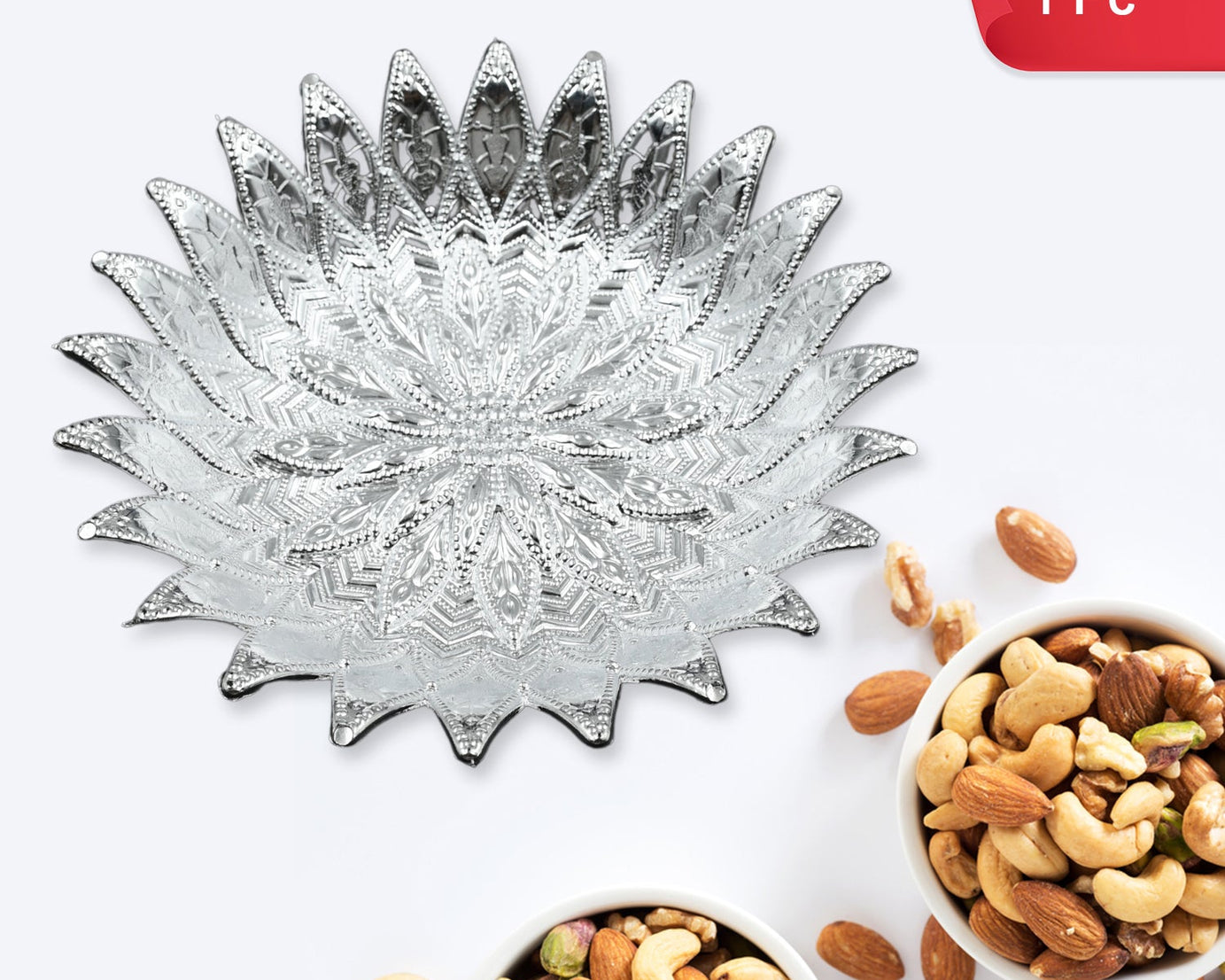 Traditional Design Serving Tray, Plastic Silver Finish Serving Tray, Multipurpose Tray, Decorative Tray, Mukhwas Serving Tray (1 Pc )