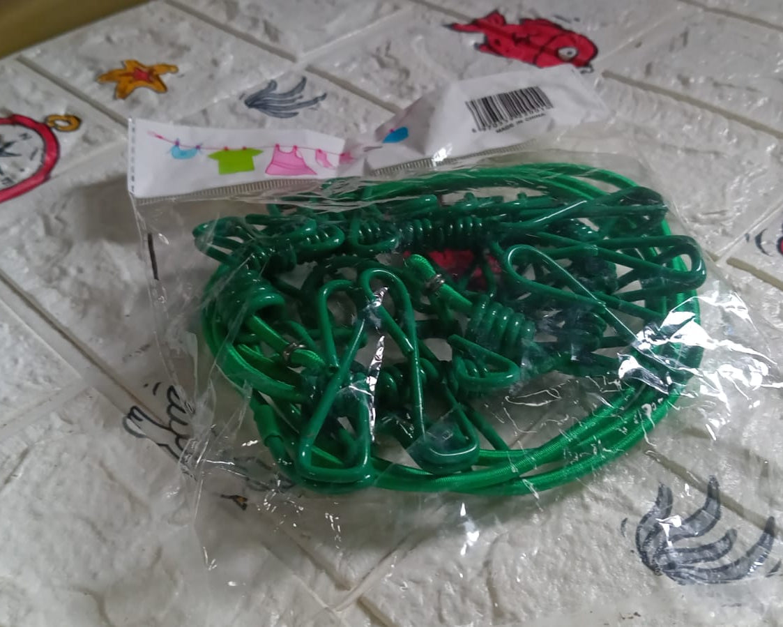 Elastic Cloth Drying Rope with 12 Metal Clip Portable Clothes line For Home & Travel