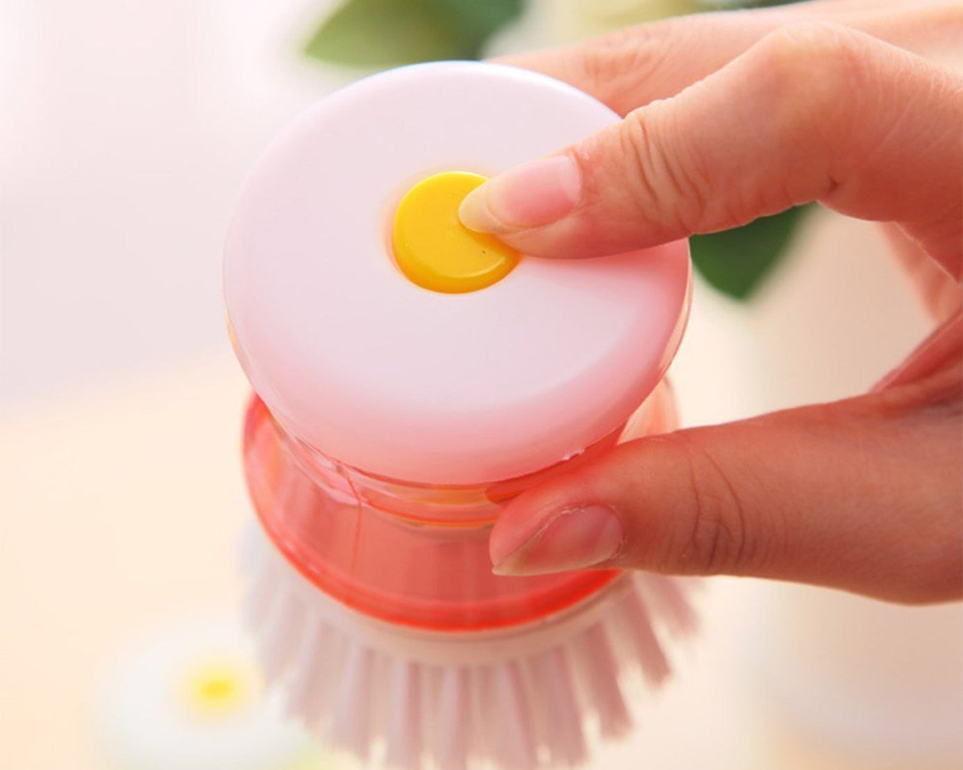 Cleaning brush with built-in liquid soap dispenser