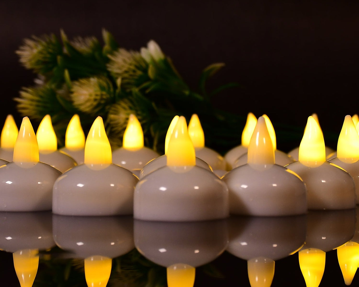 Set of 12 Flameless Floating Candles Battery Operated Tea Lights Tealight Candle - Decorative, Wedding.( Diya , Divo , Diva , Deepak , Jyoti ,)