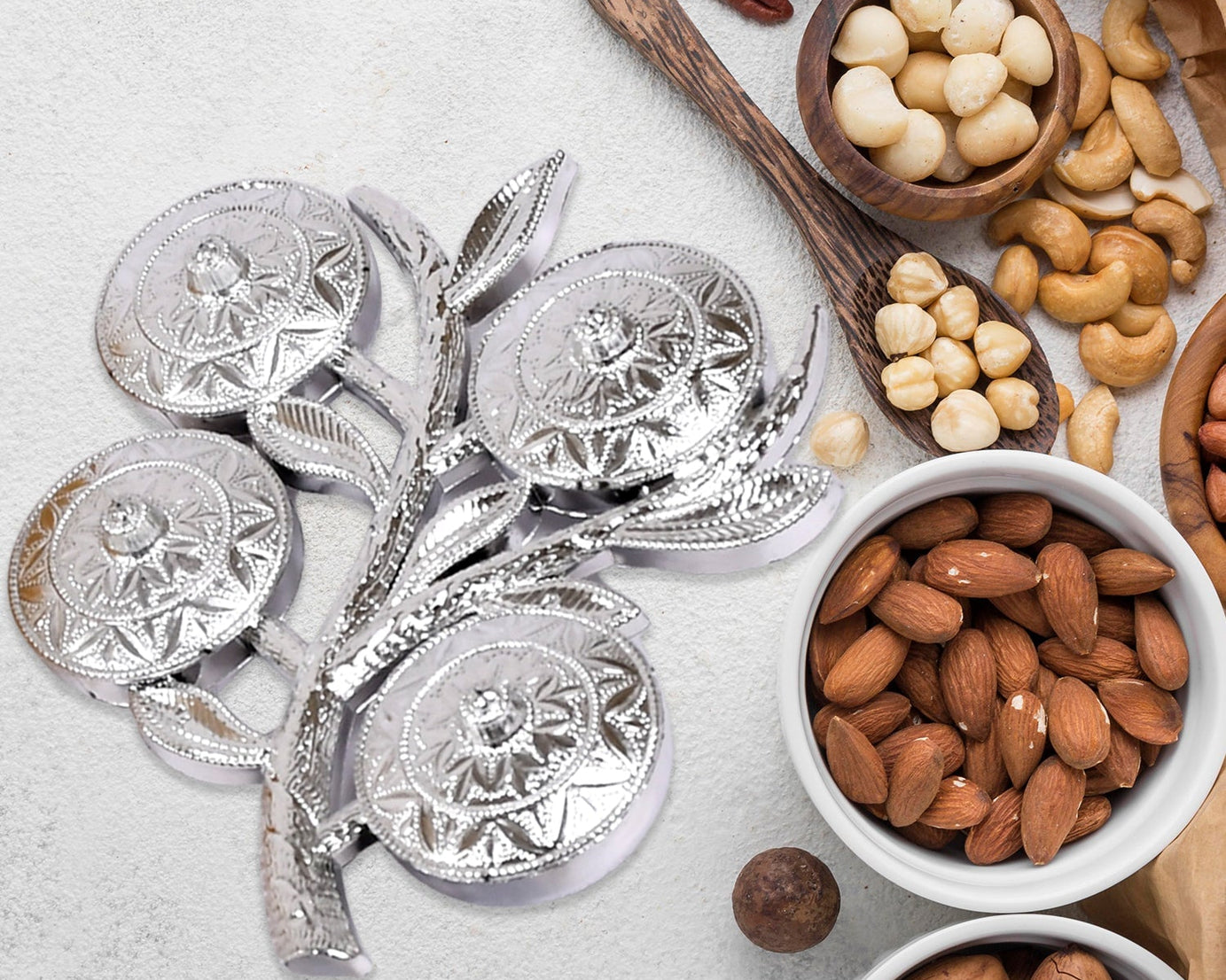 Tree Shape 4 Compartment Mukhwas Dani Serving Tray For Home & Kitchen Use