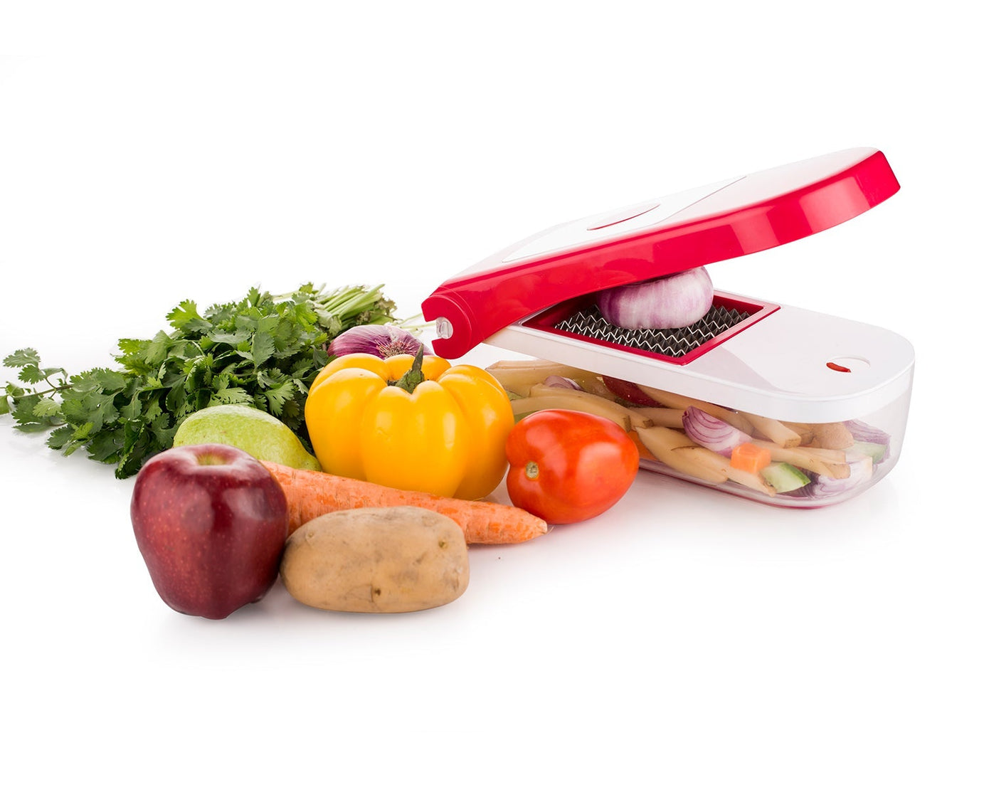 8102 Ganesh Plastic Chopper Vegetable and Fruit Cutter, Red