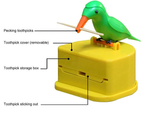 Automatic toothpick holder with bird shape