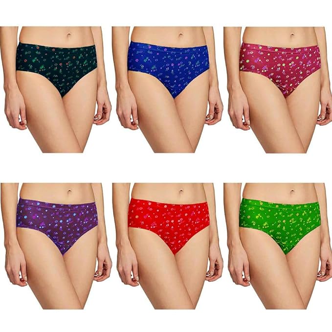 Women's Cotton Printed Panty Comfortable and Colorful Combo - Pack of 6 Multicolor Panties for Womens/Girls