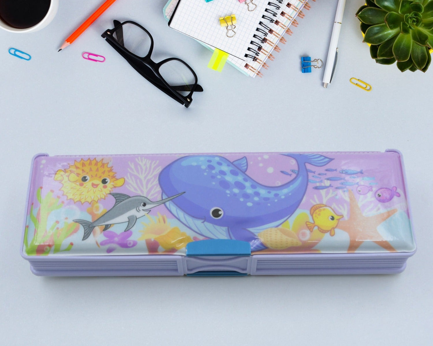 Multipurpose Compass Box, Plastic Double Deck Pencil Case with 2 Compartments, Supplies Utility Box Storage Organizer, Pencil Box for School, Cartoon Printed Pencil Case for Kids, Birthday Gift for Girls & Boys