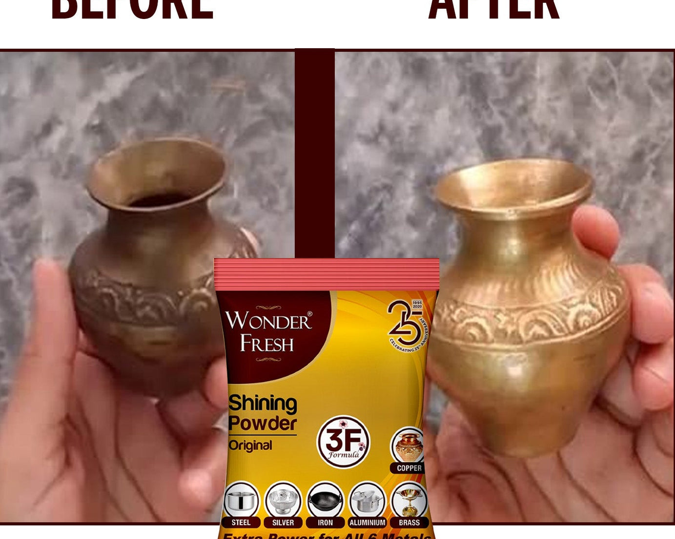 Shining Powder, Cleans and Polishes Copper, Brass, Silver, Aluminum, Iron, and Steel, Removes Tarnish and Oxidation (200 GM)