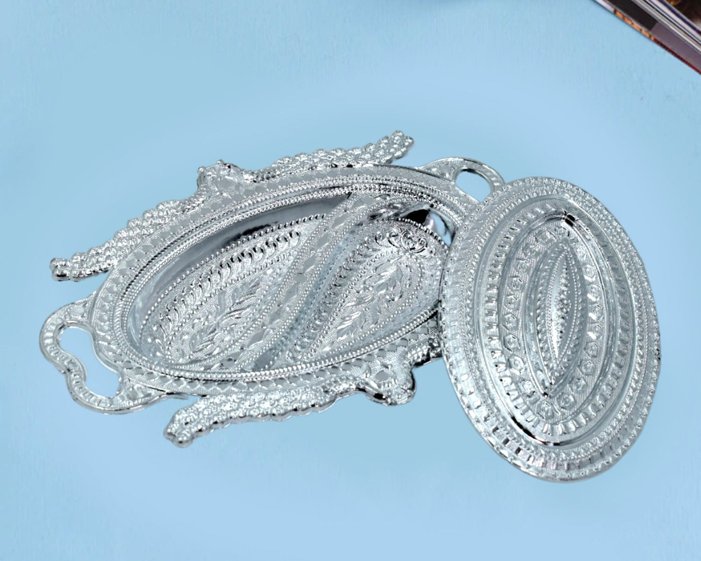 Multi-purpose silver tray for serving snacks and dry fruits