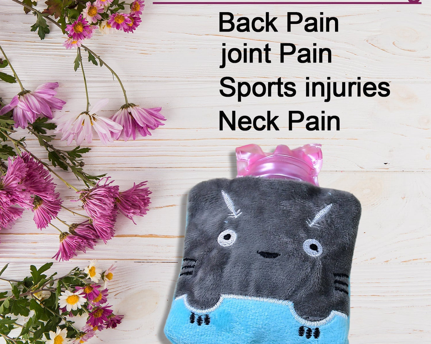 Grey Cat Print Small Hot Water Bag with Cover for Pain Relief