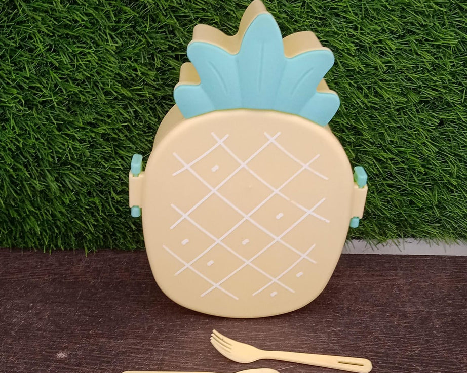 5750 Kids Lunch Box Cute Pineapple Shaped Bento Box with Fork Spoon Snack Candy Container Microwave Portable Office Lunch Box (1 Pc / With Spoon & Fork)