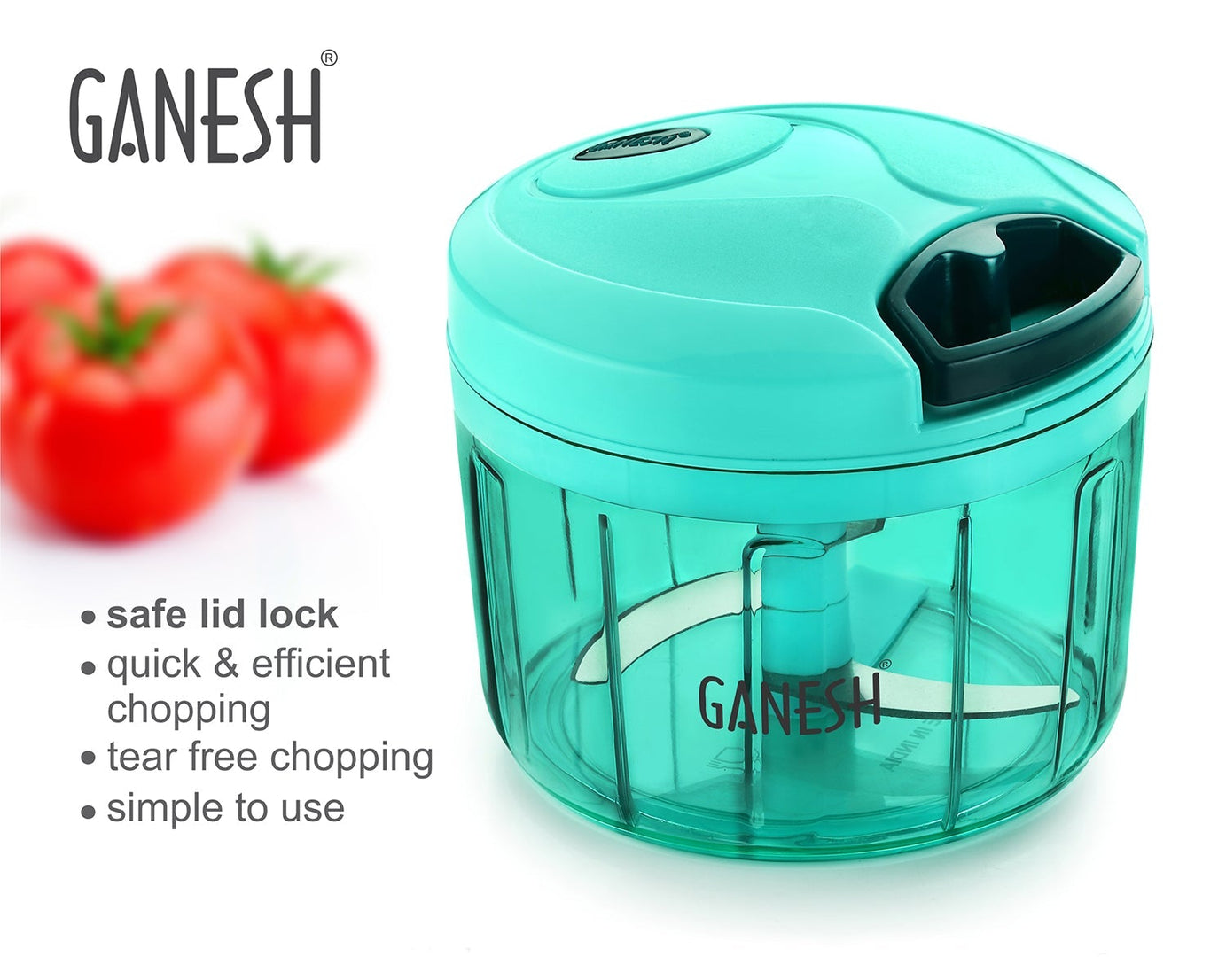 Ganesh Quick Vegetable Chopper, 725 ml, shown from multiple angles.