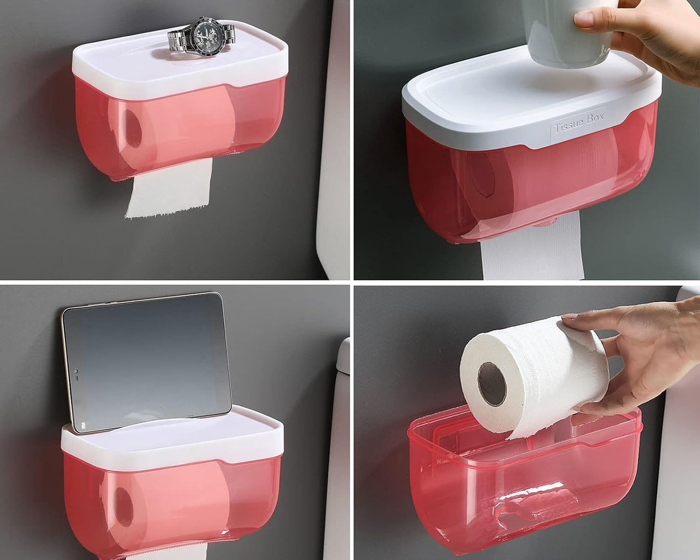 4154 Multifunction 2-in-1 Bathroom Tissue Box Paper Phone Tablet Holder with Hook Self Adhesive Punch-Free, Wall Mounted Waterproof Bathroom Roll Holder (1 Pc)