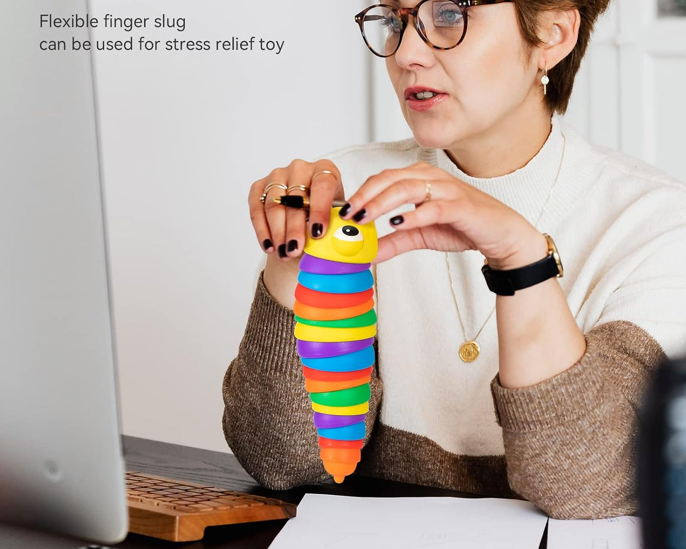 3D Rainbow Color Plastic Slug Fidget Toys, Stress Relieving Toy, Sensory Slug Toy for Boys and Girls, Finger slug Toy, for Autistic, Caterpillar Fidget Toys Stress Relief Gifts for Toddlers Kids Adults  (1 Pc)