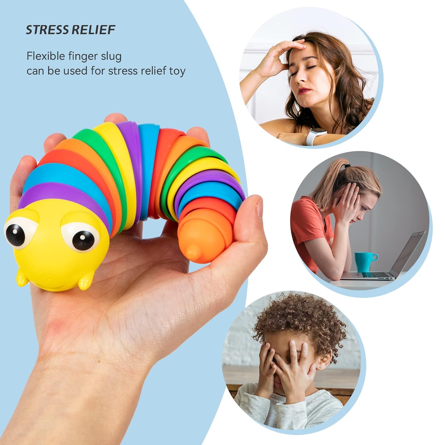 17594 3D Rainbow Color Plastic Slug Fidget Toys, Stress Relieving Toy, Sensory Slug Toy for Boys and Girls, Finger slug Toy, for Autistic, Caterpillar Fidget Toys Stress Relief Gifts for Toddlers Kids Adults (1 Pc)