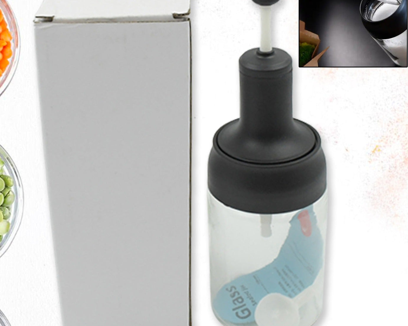 5522 Heat-Resistant Condiment Container Seasoning Box Glass Condiment Canisters Pots Bottle with Serving Spoons for Salt Spice Honey Sugar BBQ Resturant Jar, Oil Bottle Honey Jar Dispenser, Airtight Cap Transparent (1 Pc)