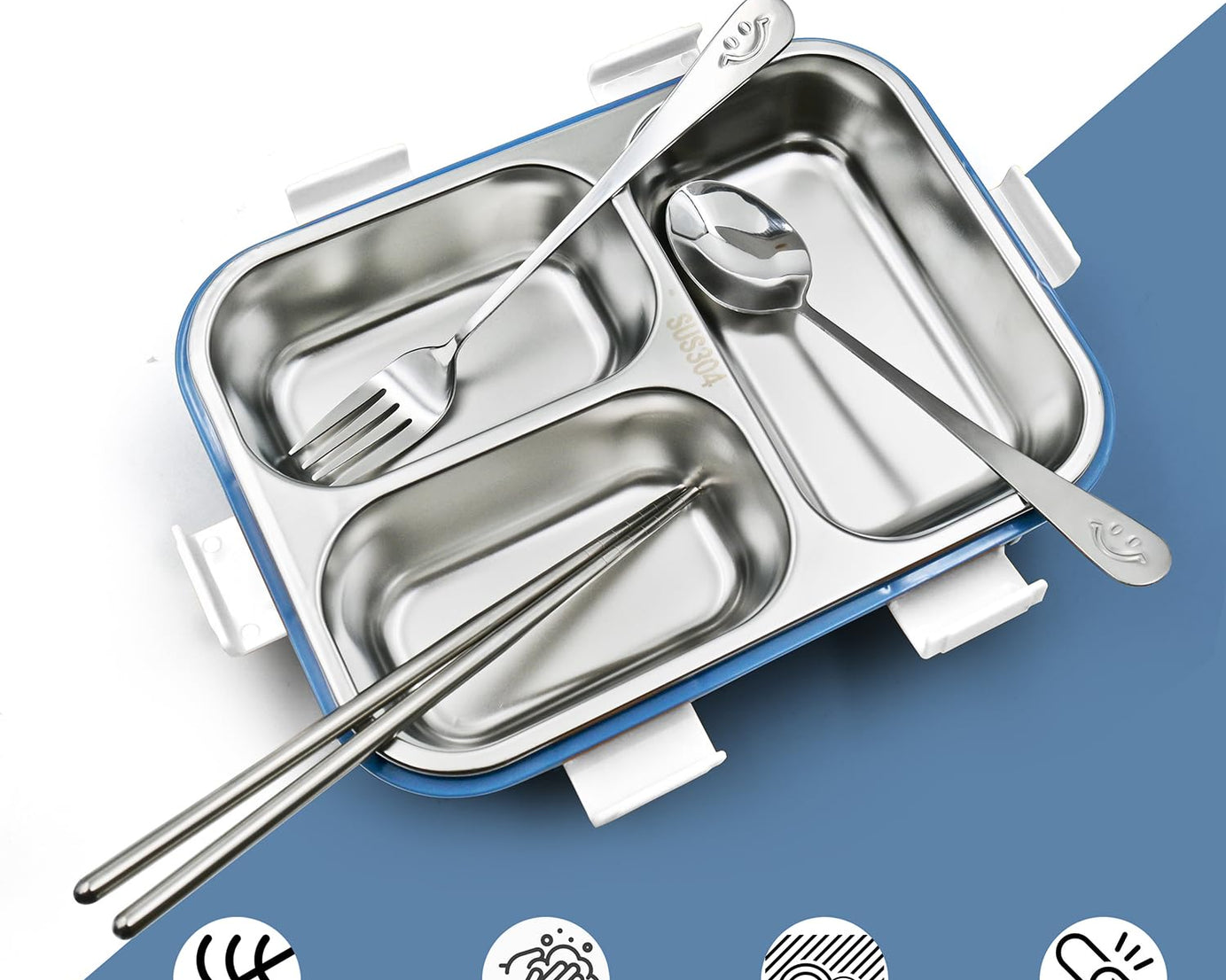 3 Compartment Transparent Stainless Steel Lunch Box for Kids, Tiffin Box, Lunch Box, Lunch Box for Kids, Insulated Lunch Box, Lunch Box for Office Women and Men, Stainless Steel Tiffin Box for Boys, Girls, School Office (Multi Color)