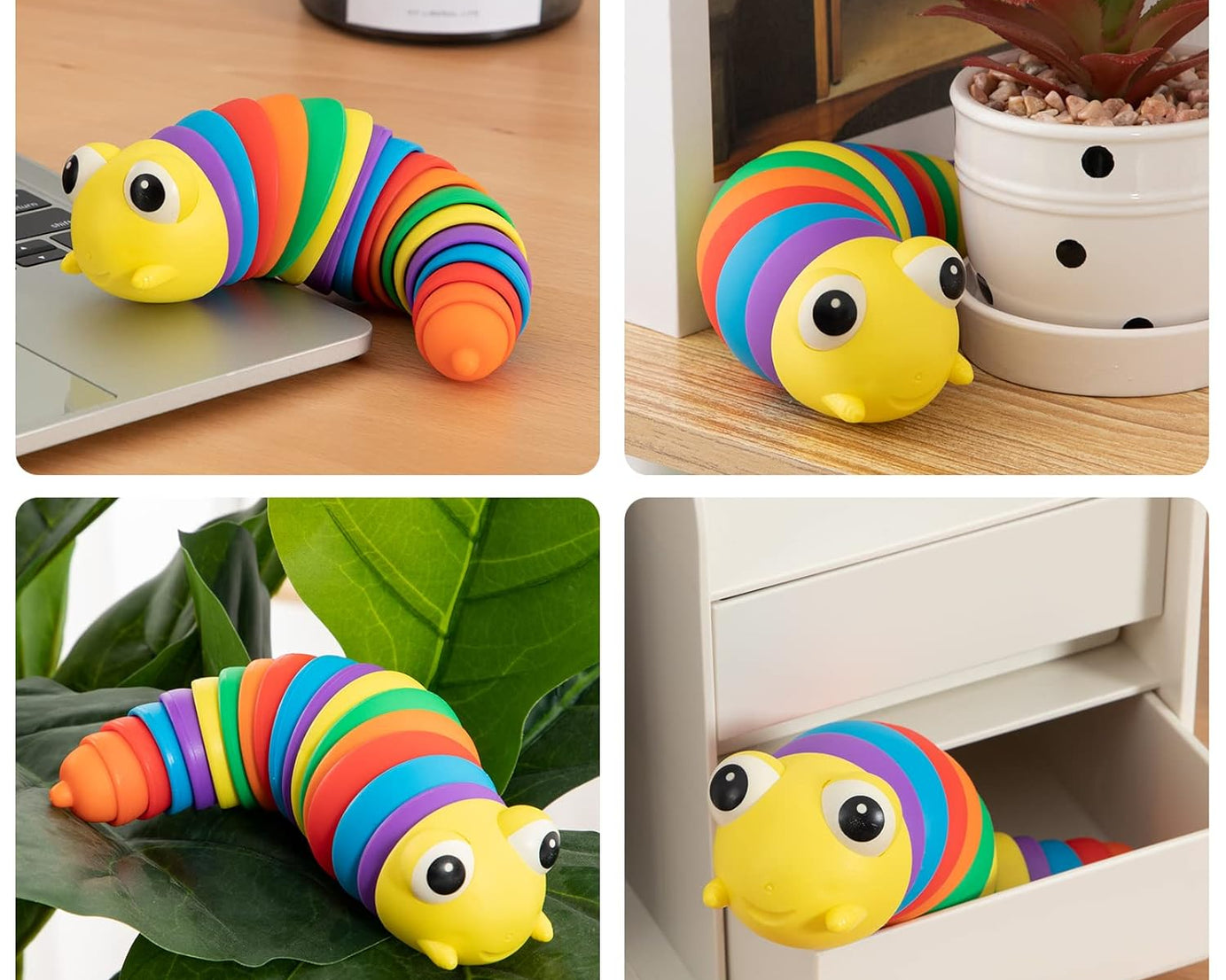 3D Rainbow Color Plastic Slug Fidget Toys, Stress Relieving Toy, Sensory Slug Toy for Boys and Girls, Finger slug Toy, for Autistic, Caterpillar Fidget Toys Stress Relief Gifts for Toddlers Kids Adults  (1 Pc)