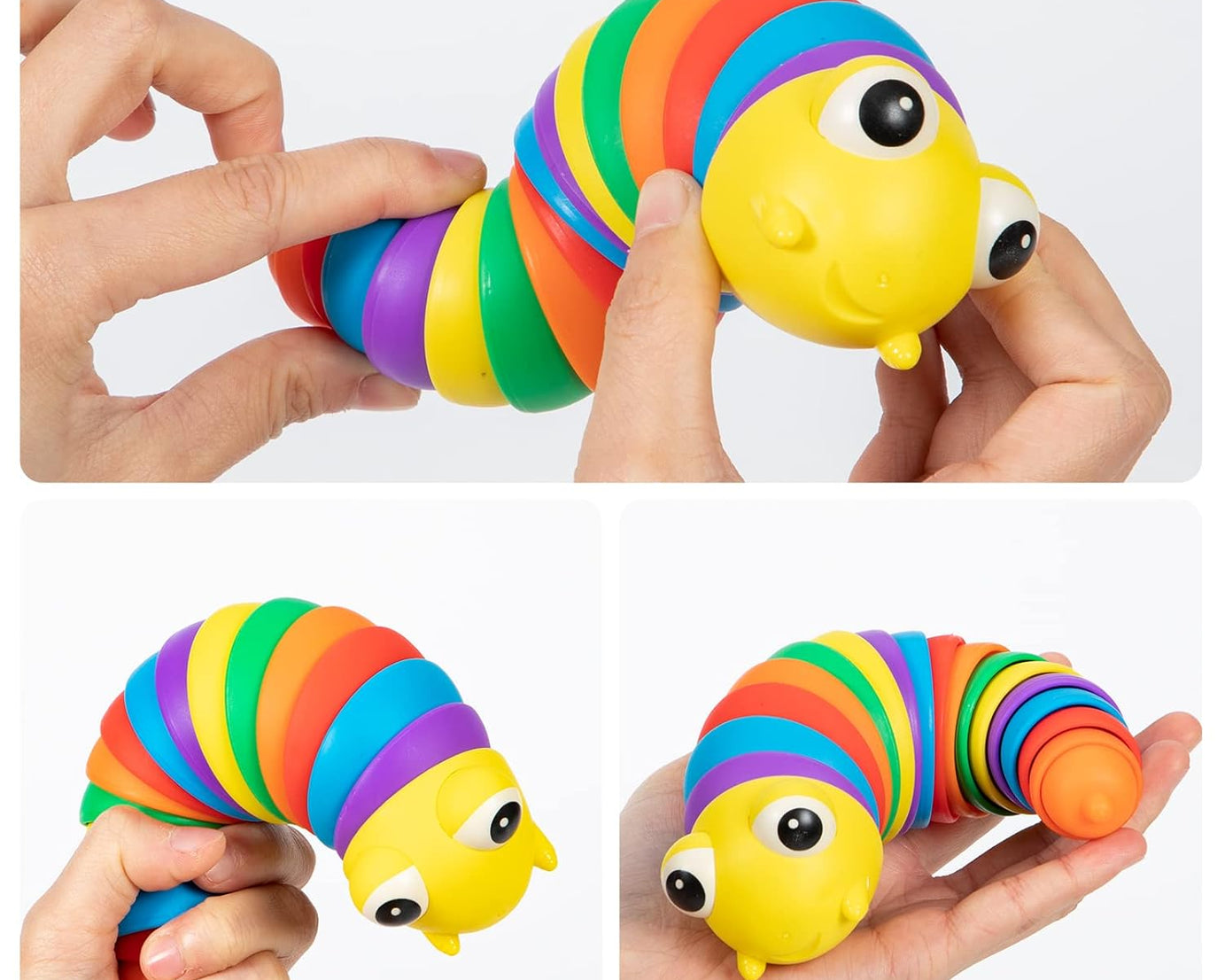 3D Rainbow Color Plastic Slug Fidget Toys, Stress Relieving Toy, Sensory Slug Toy for Boys and Girls, Finger slug Toy, for Autistic, Caterpillar Fidget Toys Stress Relief Gifts for Toddlers Kids Adults  (1 Pc)