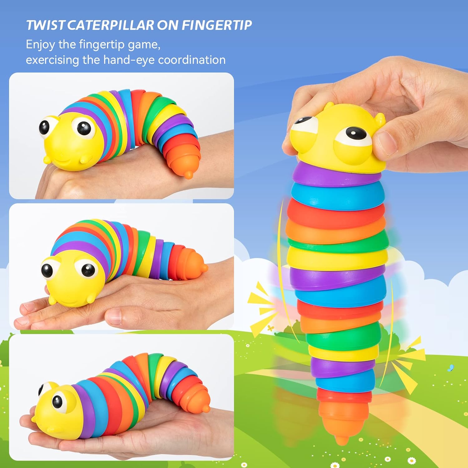 17594 3D Rainbow Color Plastic Slug Fidget Toys, Stress Relieving Toy, Sensory Slug Toy for Boys and Girls, Finger slug Toy, for Autistic, Caterpillar Fidget Toys Stress Relief Gifts for Toddlers Kids Adults (1 Pc)