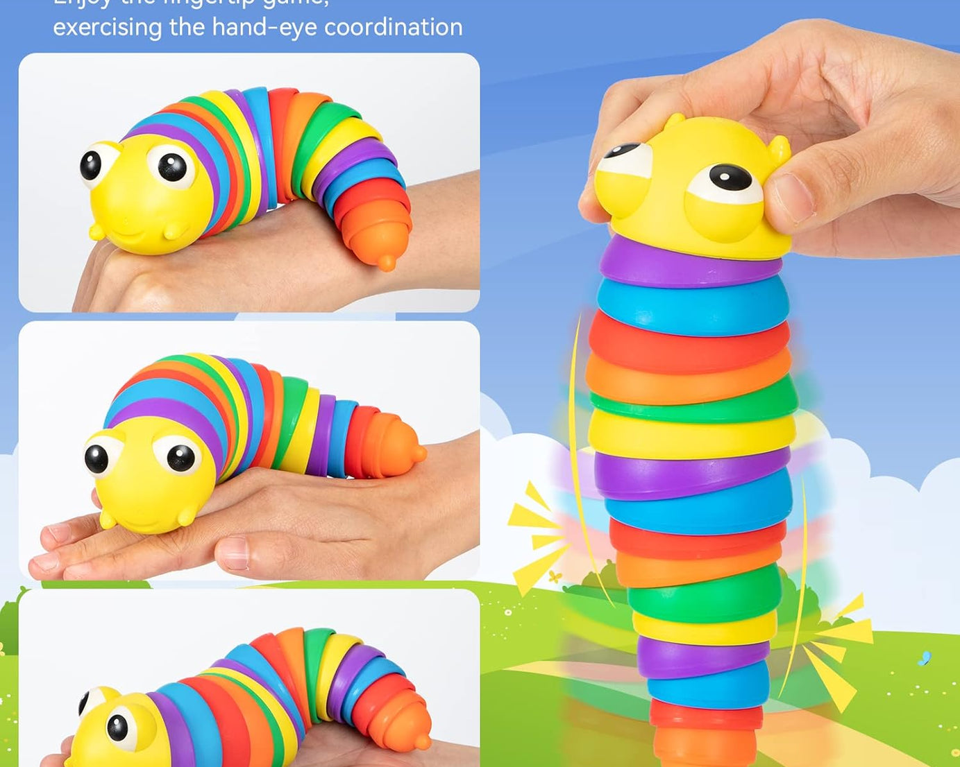 3D Rainbow Color Plastic Slug Fidget Toys, Stress Relieving Toy, Sensory Slug Toy for Boys and Girls, Finger slug Toy, for Autistic, Caterpillar Fidget Toys Stress Relief Gifts for Toddlers Kids Adults  (1 Pc)