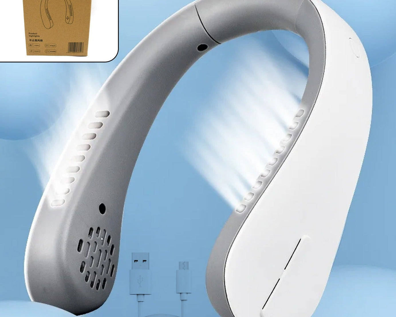 Neck Fan, Portable and Wearable Personal Fan, USB Rechargeable, Headphone Design, Neckband Fan with 3 Speeds, suitable for outdoor family sports travel