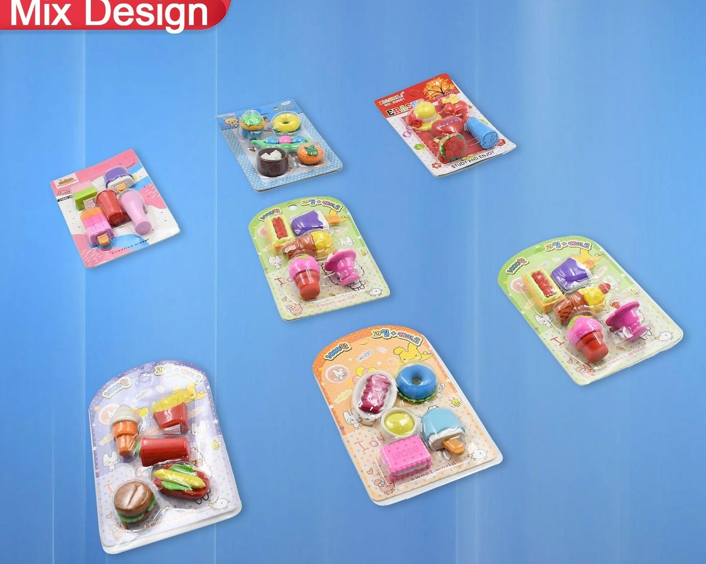 Mix Design 1Set Fancy & Stylish Colorful Erasers for Children Different Designs & Mix, Eraser Set for Return Gift, Birthday Party, School Prize (1Set)